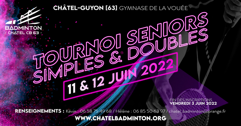 Tournoi senior simple et double 11/12 juin 2022